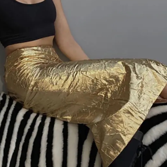 NWT Gold Midi Skirt - Picture 4 of 8